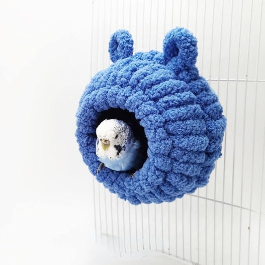 Winter Warm Bird Nest Bed Hanging Hammock Snuggle Hut Parrot House Tent Toy Bird Cage Perch for Bird Budgies Lovebird Finch Hamster Chinchilla Guinea Pig (Blue)