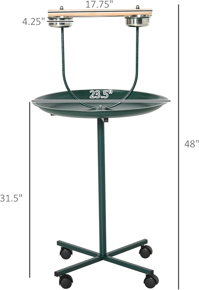 Pawhut 49" Bird Play Stand w/Wheels - Green