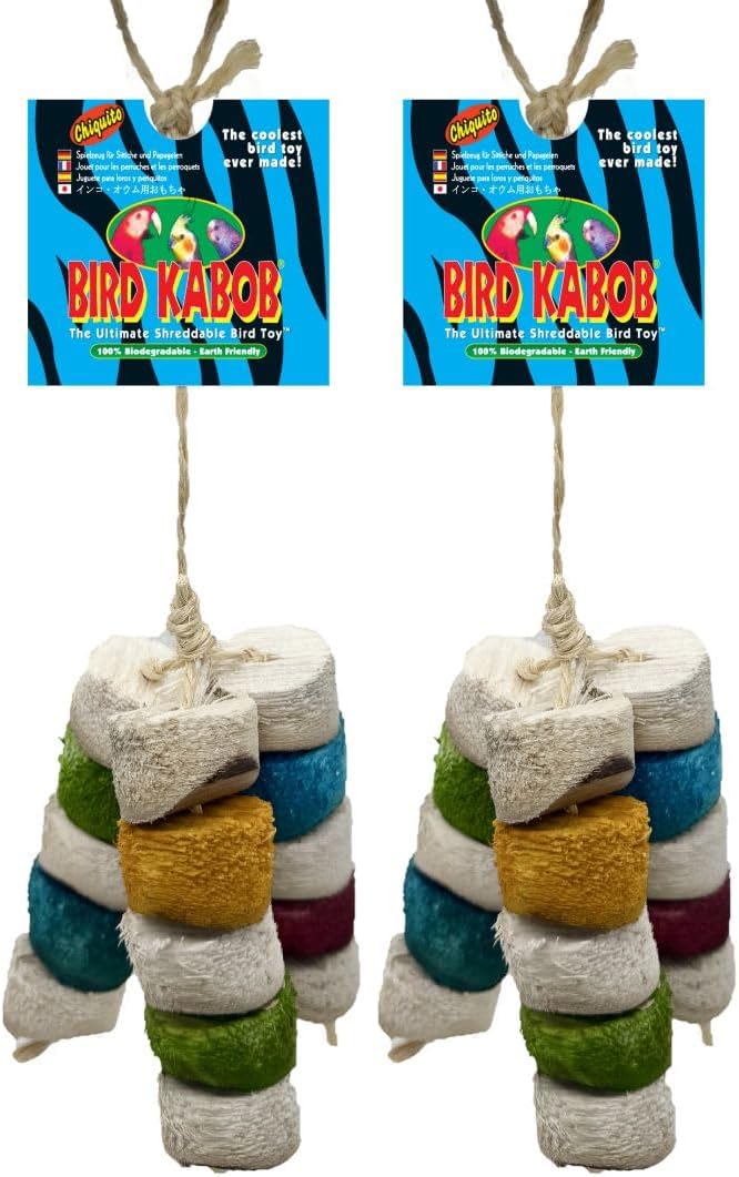 BIRD KABOB Chiquito - 2 Pack - an All-Natural, Holistic, Veterinarian Recommended, Earth Friendly, shreddable Bird Toy Fashioned in a tri-pod Design with Colored Yucca Chunks