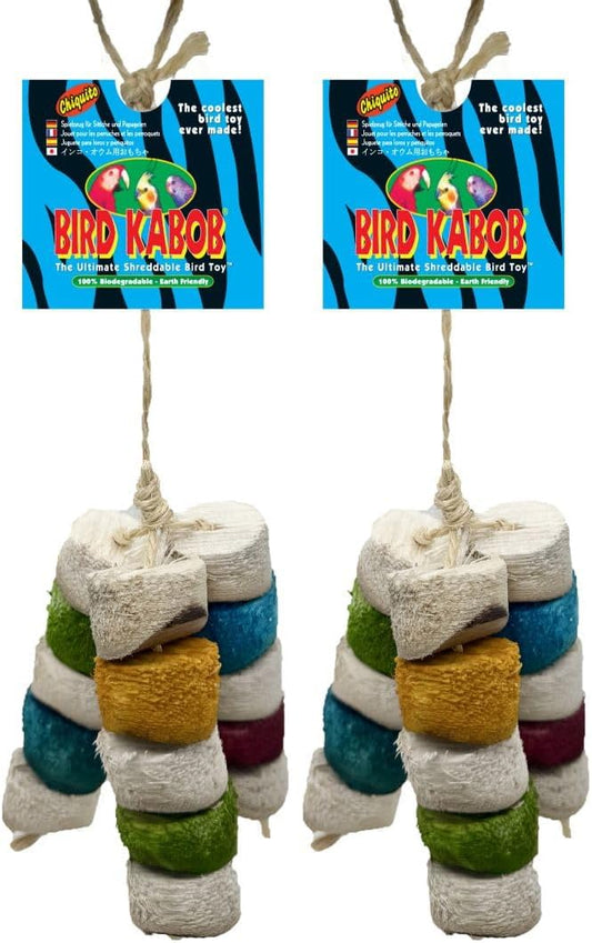 BIRD KABOB Chiquito - 2 Pack - an All-Natural, Holistic, Veterinarian Recommended, Earth Friendly, shreddable Bird Toy Fashioned in a tri-pod Design with Colored Yucca Chunks
