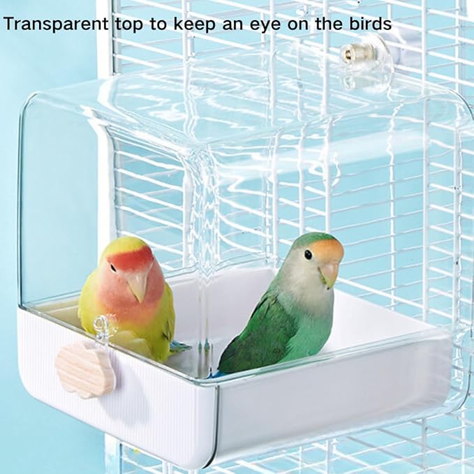 Bird Bath for Cage, Cleaning Pet Supplies Cockatiel Bird Clear Spacious Bathtub with Bottom Drawer for Parrots Parakeets, Conures, Quakers, Portable Shower for Most Birdcage (Yellow)