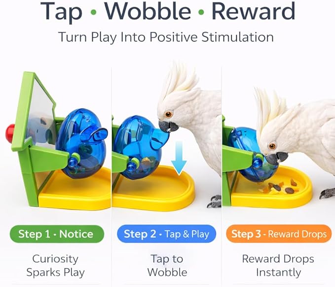 Small Pet Intelligence Growth Rotating Foraging Toy with Mirror for Birds,Budgies,Parakeets, Rats & Hamsters Chew-Proof Cage Feeder Slow Release & Self-Discovery Fun(1pc Random Color)