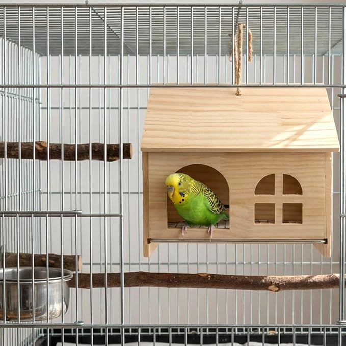 DQITJ Bird Cage Nesting Box Wooden Breeding Nest with Stainless Steel Bottom Mesh for Parrot Budgie Conure Lovebird Finch Parakeet Cockatiel Small Bird