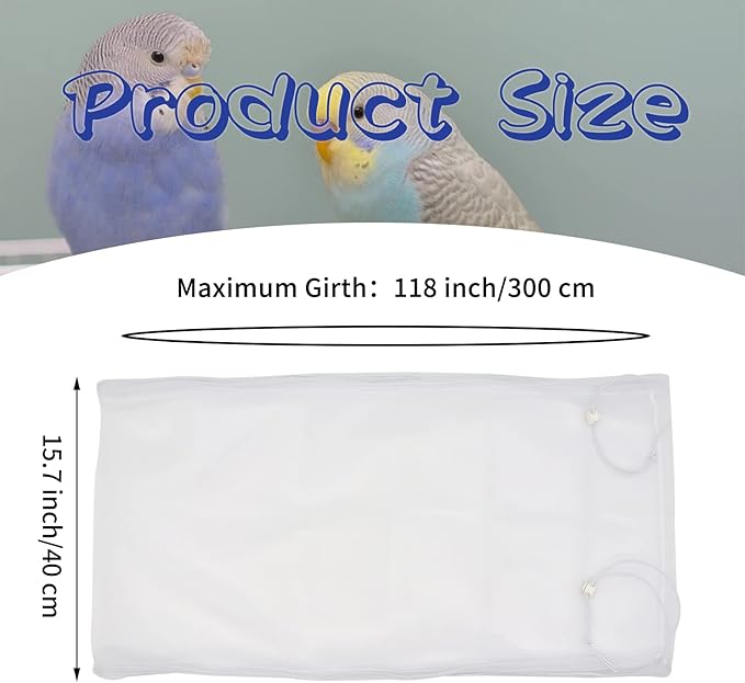Daoeny 2Pcs Large Bird Cage Cover, Adjustable Parrot Nylon Airy Soft Mesh Net, Universal Seed Feather Catcher, Birdcage Cover Skirt Sheer Guard for Parakeet Macaw Round Square Cages