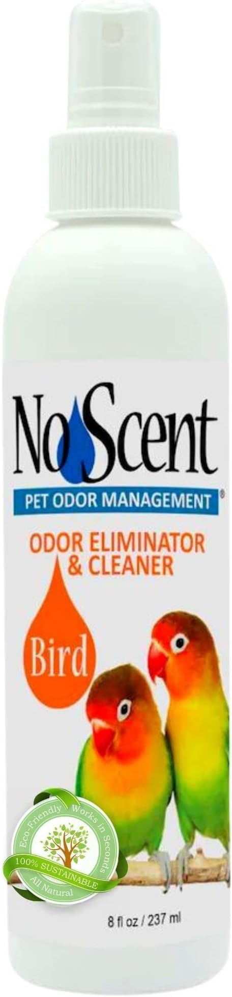 No Scent Bird Cage Cleaner Spray & Pet Odor Management, Natural Aviary Freshener (8 Fl Oz / 237 mL)