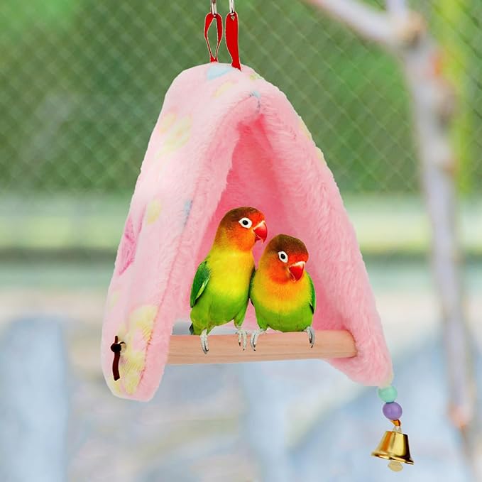 Bird Plush Perch Tent Winter Warm Triangle Hammock Nest Bed for Parrot Budgie Parakeet Cockatiel Lovebird (S)