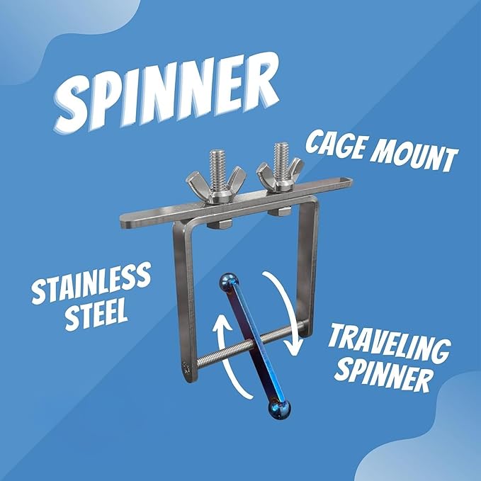 Bird Toys for Large Birds (Blue Spinner) Stainless Steel Bird Toy with Traveling Spinner | Macaw Toys | Durable Puzzle Enrichment Toy for Medium to Large Birds Cockatoos Parrot | Bird Cage Accessories
