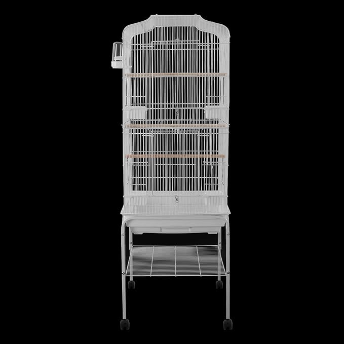 Large Bird Cage with Stand & Wheels, Freestanding Parakeet Birdcage with Feeding Bowls & Waterer, 54 Inch Bird Flight Cages for Parrot Canaries Cockatiels Budgie Parrotlet (White)