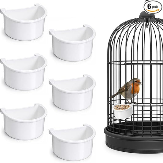 6 Pcs Plastic Bird Food Feeder Bird Cage Feeder Hanging Feeding Bowl Seed Container White Food Dishes Bowl Birds Cage Accessories for Small Parakeet Pigeons Conures