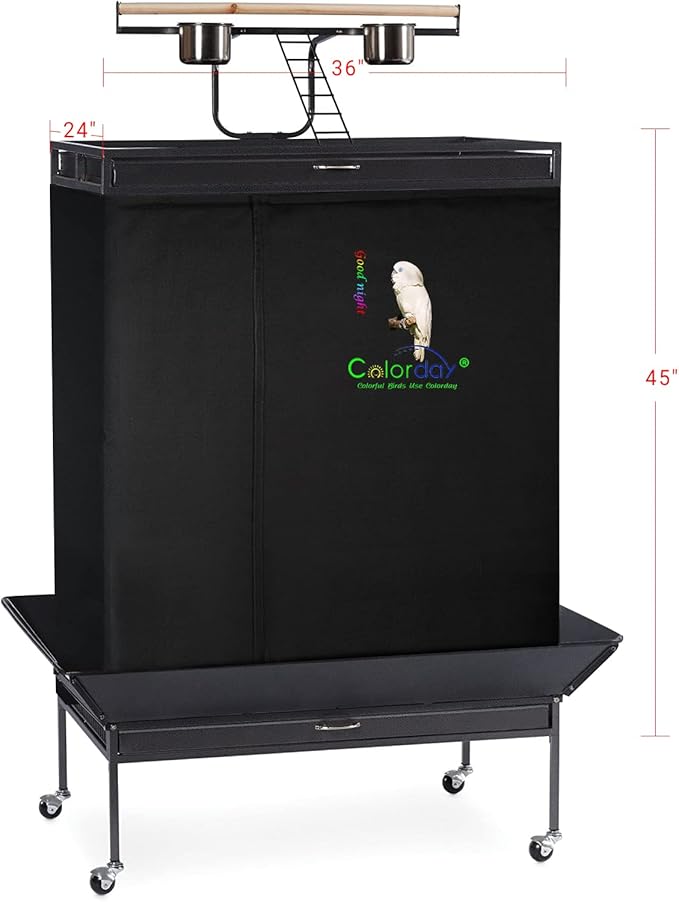 Colorday Good Night Bird Cage Cover for Large Bird Cage with Play Top (Patented), (Extra Large, Black)