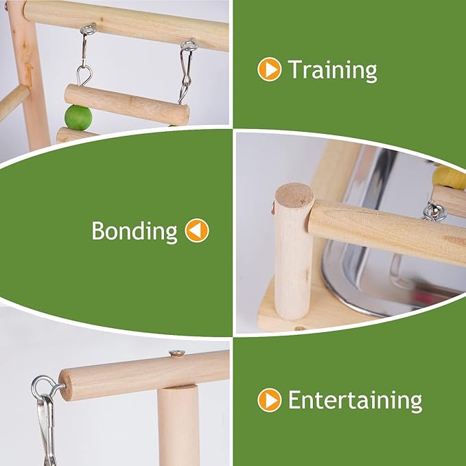 Bird Playground, Parrot playstand, Bird Play Stand, Parakeet Playground, Wood Perch Gym Playpen Ladder with Feeder Cups Toys Exercise Play