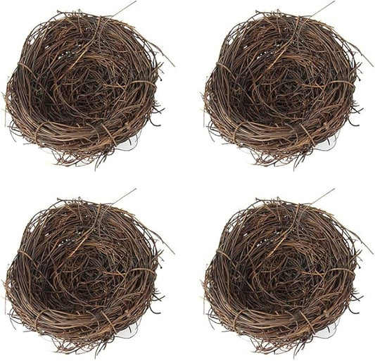 EUBUY Artificial Birds Nest, 4 Set Handmade Natural Rattan Birds Nest Decor with Foam Eggs for DIY Crafts Garden Yard Home Party Easter Decoration