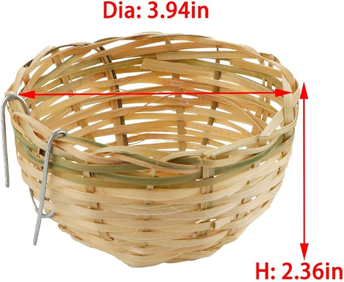 4 Pack Tiny Handwoven Bamboo Bird Nest Cage House Hatching Breeding Cave with Hook for for Small Bird Parrot Budgie Parakeet Cockatiel Conure Lovebird Finch Canary Cockatoo African Grey