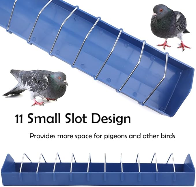 2 Pack Large Pigeon Feeder 11 Slot Thick Durable Container Feeding Dish Food Dispenser with Removable Steel Wires for Pigeon Chicken Duck Bird Parrot Poultry