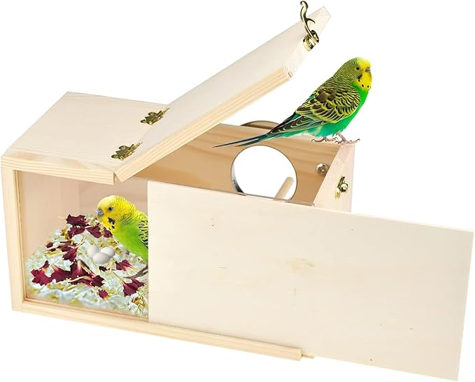 Parrot Nesting Box Cockatiel Nesting Box Bird Breeding Box House Handcrafted Wooden Acrylic Transparent Bird Box with Detachable Wooden Board for Parakeets Cockatiel Budgie Conure Parrot S