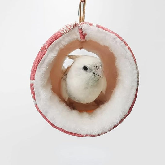 Bird Nest House Hut Hammock, Winter Warm Nest, Snuggle Bird Hammock Hanging Happy Hut Bird Parrot Hideaway Cage Toy for Parrot Budgies Parakeet Cockatiels Conure Lovebird Finch (Large, Light Pink)