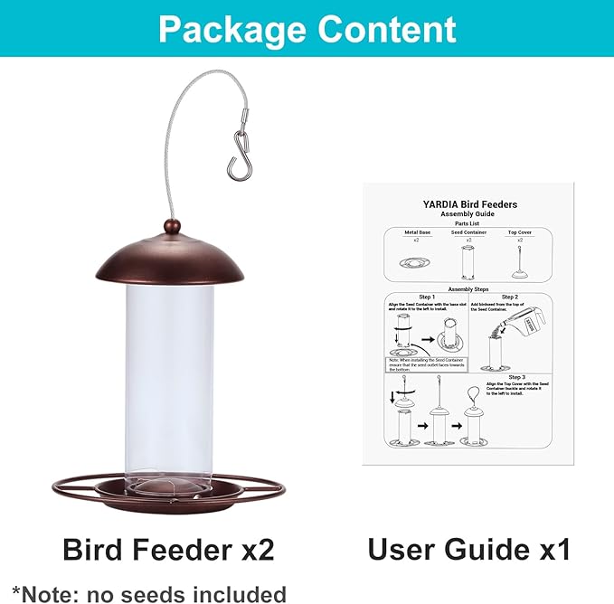 2 Pack Metal Wide Bird Feeders - Hanging Outdoor Bird Feeder with 1.6lbs Capacity, Strong Wire Lanyard for Garden Yard Decoration (YD-2)
