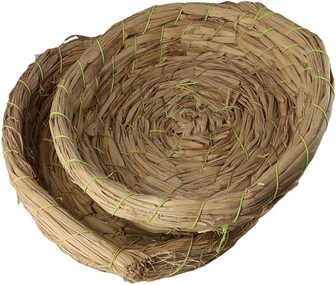 Leadigol 2PCS Natural Straw Bird Nest,Hatch House Budgie Cockatiel Perch Rabbit Bed Pet Bedroom Birds Nest for Small Animal