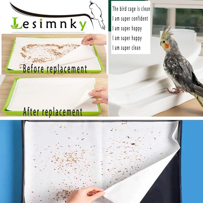 100pcs Bird Cage Liner Papers,11×20in Big Size Disposable Non-Woven Cage Paper Liners Precut Absorbent Cushion Pad Mat Accessories for Pet Bird Parrot