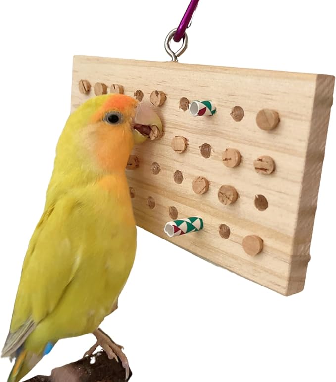 Parrot Chewing Toy with Wooden Corks and Paper Tubs Hanging Chewing Toy Wear-Resistant Wooden Parrot Toys Bird Toy Interesting Bird Cage Accessories