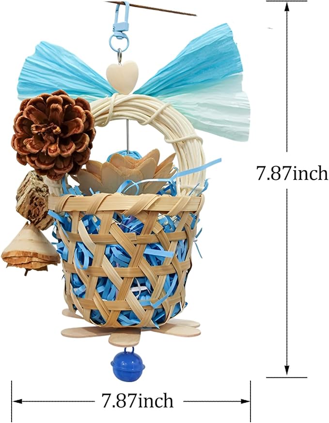 Bird Toys Foraging Shredder Hanging Toys Rope Perch with Bell Parakeet Toy Parrot Swing Climbing Standing Toys Bird Cage Accessories for Conure Cockatiel Budgies Lovebird, Blue