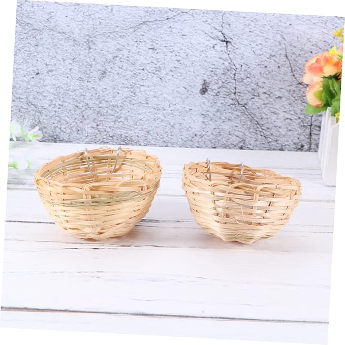 Mipcase Parrot Nest with Hook Bamboo Bird Nest Nest for Birds Garden Decor 4pcs Set