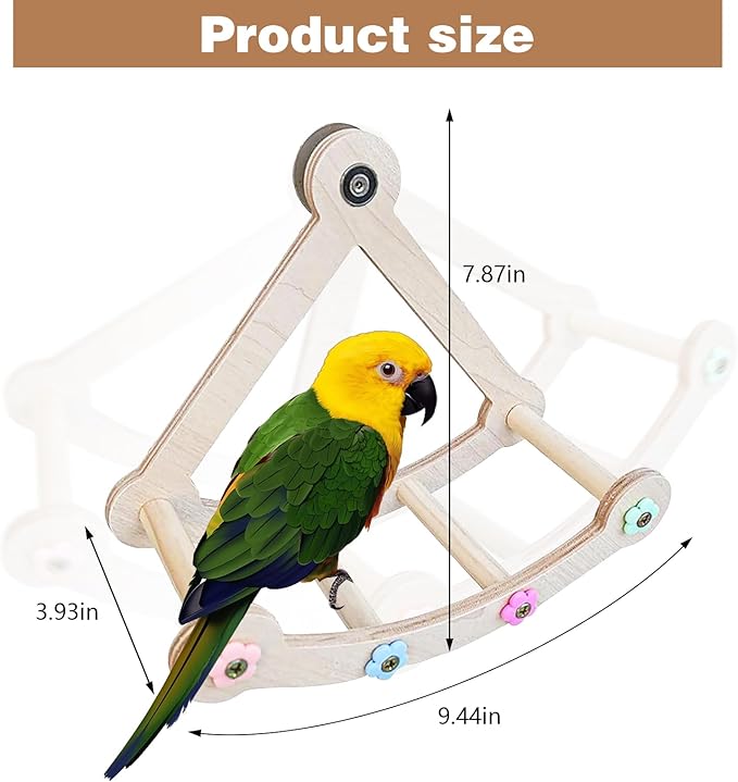 Bird Stand Perch,Interactive Rocking Parakeet Perch, Wooden Exercise Wheel Cockatiel, Parrot Swing,Bird Playground Play Stands for Conure Budgie(A)