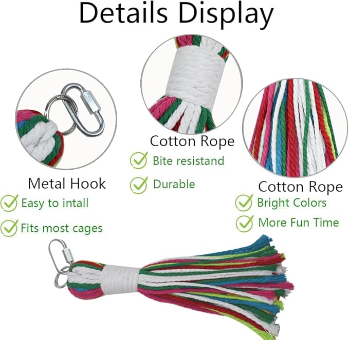 ASOCEA Pet Bird Parrot Colorful Cotton Rope Bite Chew Cage Hanging Toys for Cockatiels Macaws Parrots Small Medium Large Birds Parrots Cage Toys