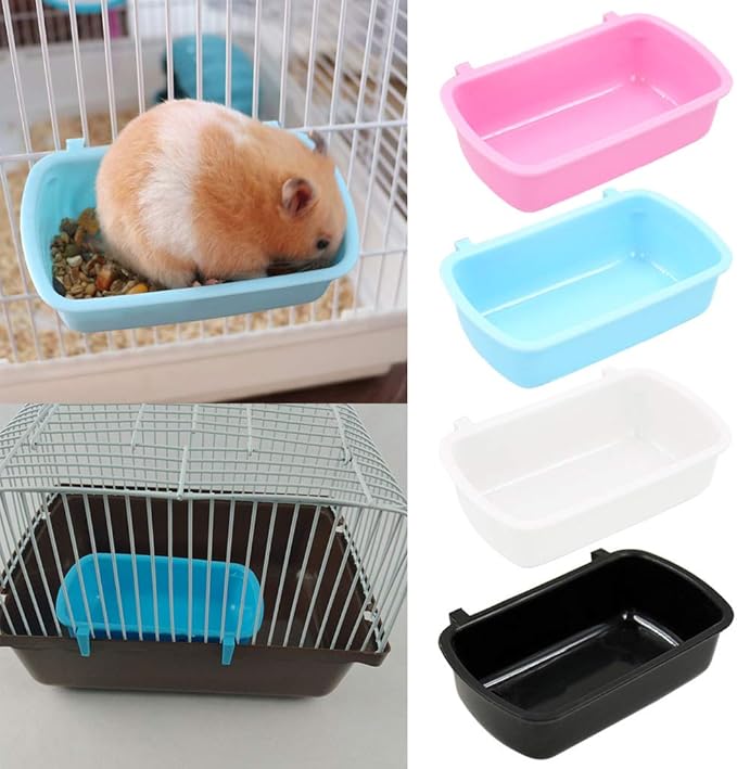 Pet Feeder Small Animal Water Food for Case with Hooks Cage Hook Cup Bowl Rectangle for Bird Hamster Parrot