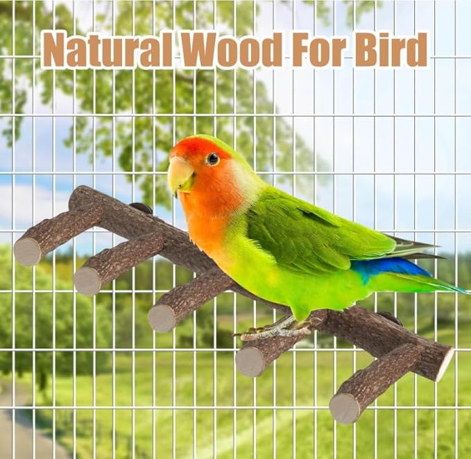 2Pcs Parrot Wood Stand, 12.2Inch Length Parrot Perch for Cage, Natural Bird Ladder for Small Medium Parrots, Parakeets, Cockatiels, Conures, Hamster