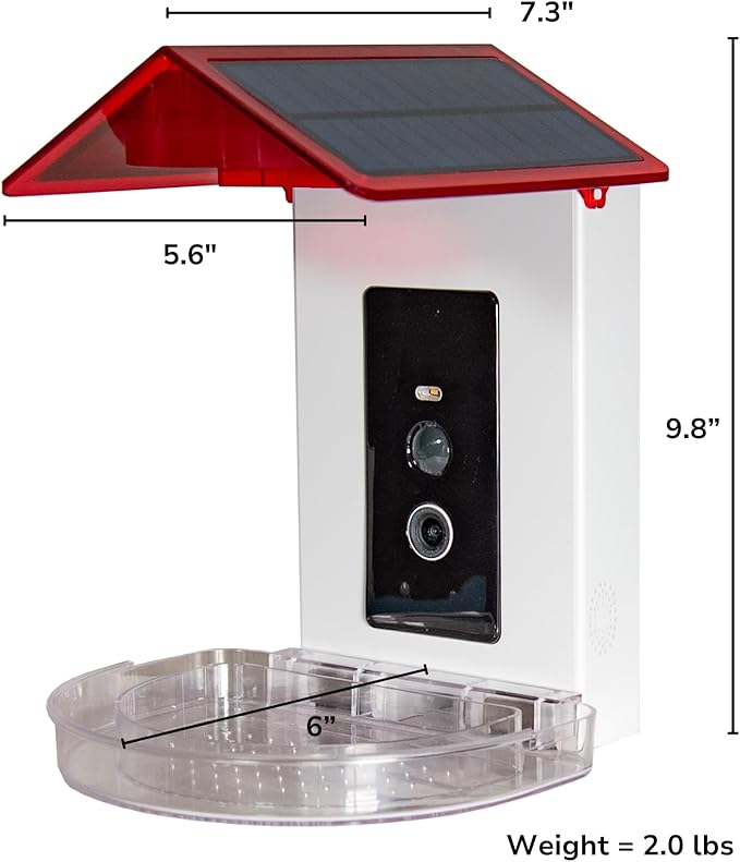 JCS Wildlife Smart 2-in-1 Hummingbird Feeder with Camera, Solar Roof, AI Bird Identification, 1080 HD Live Video, Automatically Capture Videos and Images, Great Gift for Birders