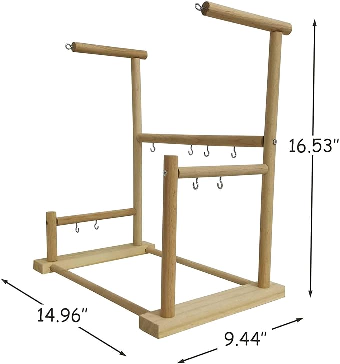 kathson Parrot Playstand Bird Playground Conures Play Stand Wood Perch Gym Playpen Ladder Parakeets Cage Accessories Exercise Toys with Swings Feeder Cups for Cockatoos Lovebirds