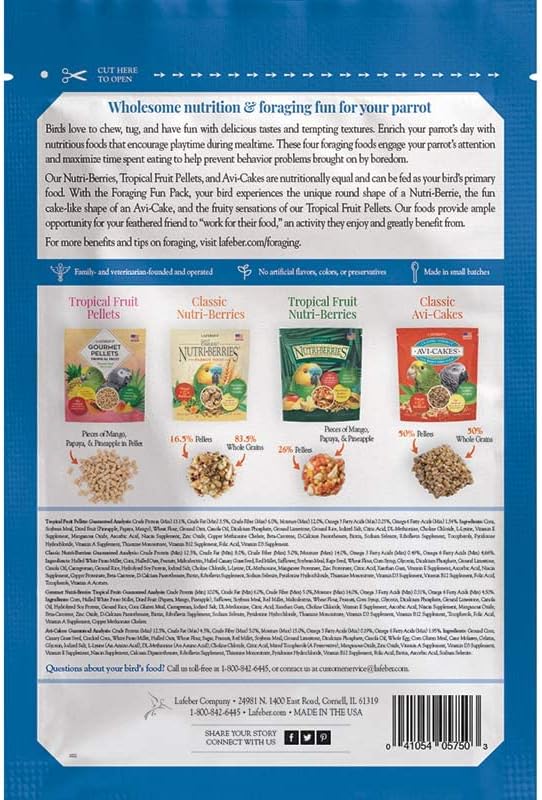 LAFEBER'S Foraging Fun Pack Pet Bird Food, Made with Non-GMO and Human-Grade Ingredients 5 oz (Parrot)