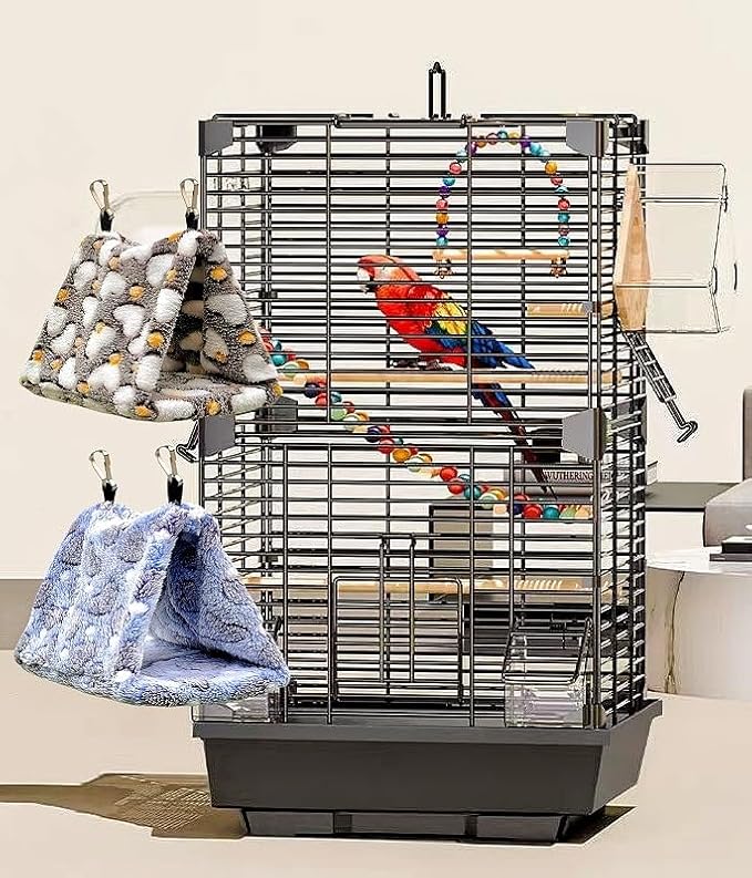 2 Pack Bird Nest Plush Snuggle Bird Hammock Hanging Bird Cave Parrot Sleeping Bed Shed Hut Hanging Tent for Budgie Finch Parakeet Cockatiel Cockatoo Lovebird-Loving Heart (Brown&Purple)