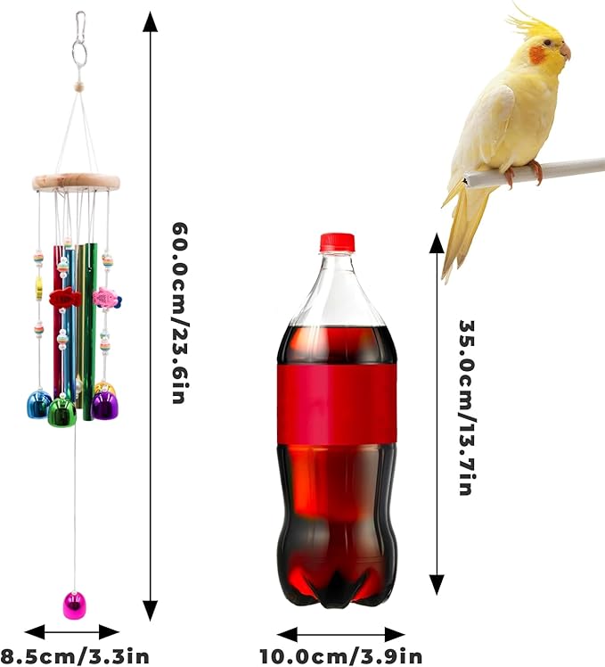 Parakeet Toys with Colorful Bells and Shining Sticks, Bird Cage Accessories Wind Chimes for Chewing, Chew Toys for African Grey, Budgies, Cockatiels, Lovebirds, Conures, Quakers, Small to Medium Birds