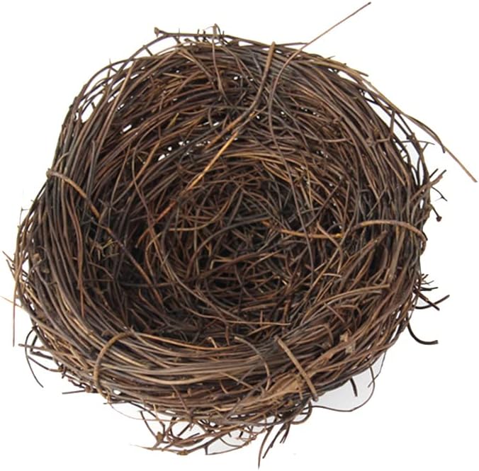 EUBUY Artificial Birds Nest, 4 Set Handmade Natural Rattan Birds Nest Decor with Foam Eggs for DIY Crafts Garden Yard Home Party Easter Decoration