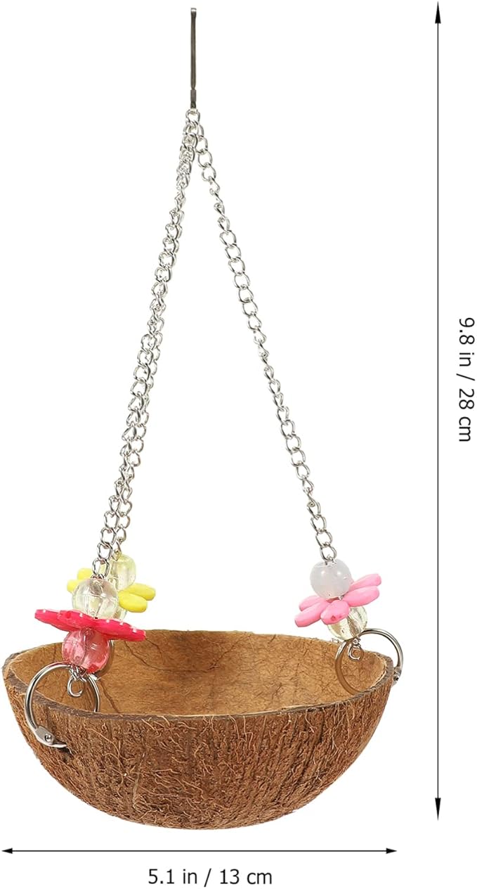 Natural Coconut Shell Bird Nest Bird Hanging Rocking Nest Cabin Outdoor Toys for Budgie Cockatiel