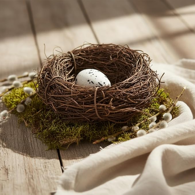 Artificial Bird Nest, Bird Nest with Artificial Bird Eggs, Bird Nest for Cage,Country Style Simulation Twig Bird Nest for Handmade Easter Rattan Nest Easter Supplies Nests Birdcage Accessories