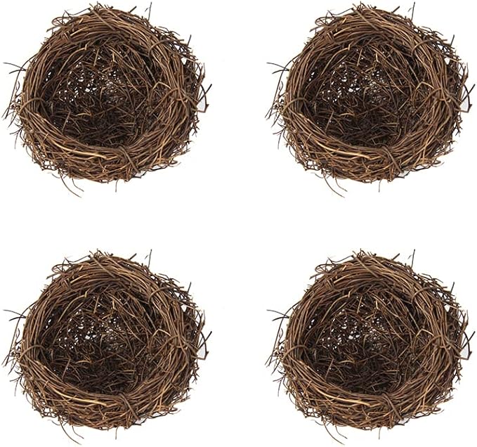 Artificial Birds Nest, 4 Set Handmade Rattan Nest Decor with Foam Eggs for DIY Crafts Garden Yard Home Party Easter Decoration