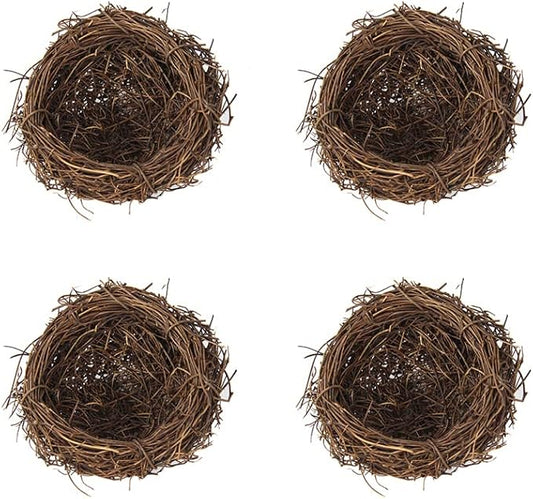 Artificial Birds Nest, 4 Set Handmade Rattan Nest Decor with Foam Eggs for DIY Crafts Garden Yard Home Party Easter Decoration
