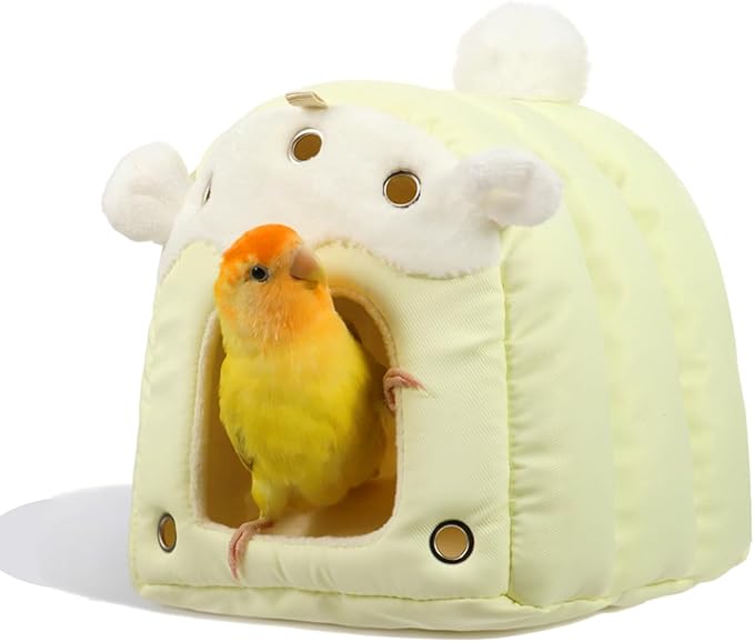 Multi-Use Winter Warm Bird Bed, Parakeet Nest & Hammock for Cage - 3-Way Use: Cage-External Mount, Internal Hanging & Floor Placement for Lovebird, Budgies, Parakeets, Cockatiels & Guinea pig (Yellow)
