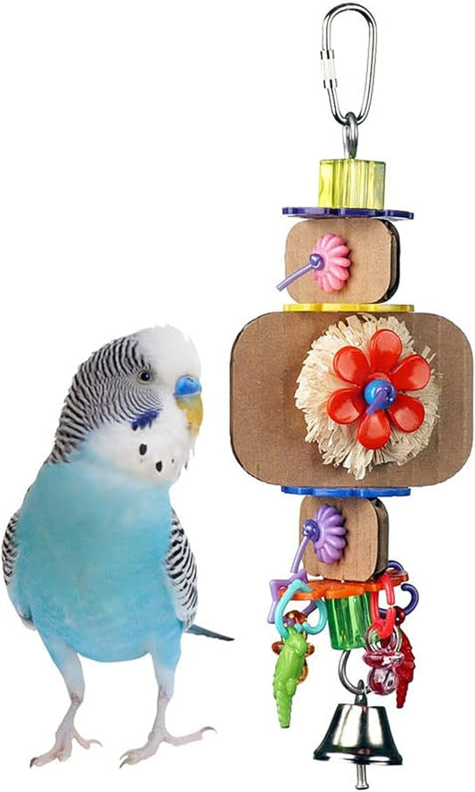 Super Bird Creations SB1090 Nibbles 'N Chips Bird Toy - Interactive Chew & Preening for Small to Medium Birds - Parrotlets Parakeets Cockatiel - Colorful Beads Chips & Corn Husk Chews - 8.5"x3"x1.5"