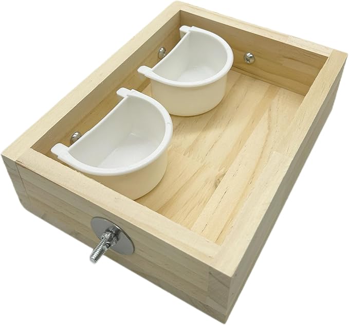 Bird Feeder for Cage, Wooden Food Dish for Small to Medium Birds Parrot, Hanging Plastic Food Water Bowls for Conure, Parakeet, Budgies, Cockatiel, Lovebird