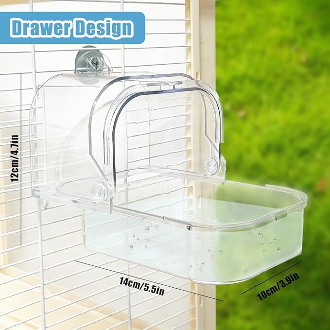 Bird Bath for Cage, Plastic Water Bowl Feeder for Pet Birds, Parrot Bathtub with Hanging Hooks for Little Bird Parrots Spacious Parakeets Portable Shower for Most Birdcage