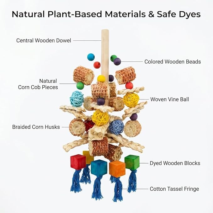 Parrot Chew Toys Bird Chew Toys Bird Toys with Natural Corn Cob for Small and Medium-Sized Macaws,African Grey,Cockatoos,Amazon Parrots,Parakeet,Cockatiel,Sun Conure, Lovebird