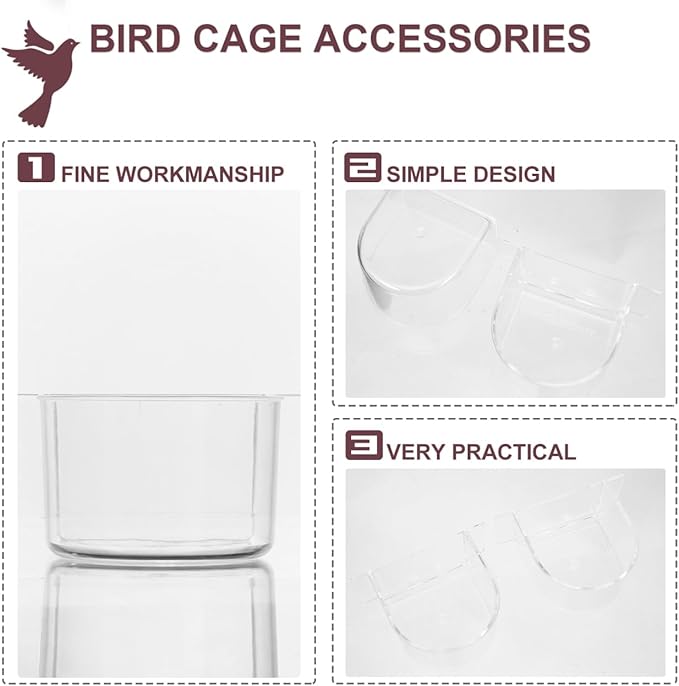 DOITOOL Bird Cage Feeder Cups: 2PCS Bird Cage Clear Plastic Water Feeder Cups for Pigeon Chicken, Transparent, 4x3.2x2 Inches (Pack of 2)