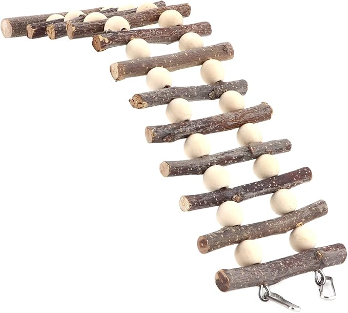 Hamster Wooden Ladder Bendable Climbing Chew Toy with Beads, Bird Chewing Toys and Non Toxic, Suitable for Small Pets and Birds, Bird Accessories for Cages