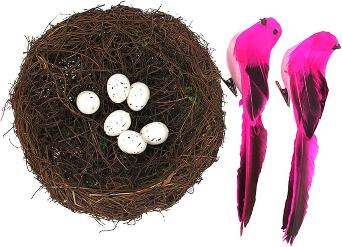 Artificial Bird Nest with Bird and Eggs, Artificial Feathered Birds Nest Eggs Easter Decor Home Ornament for Home Garden Decoration DIY Craft Tree Decoration