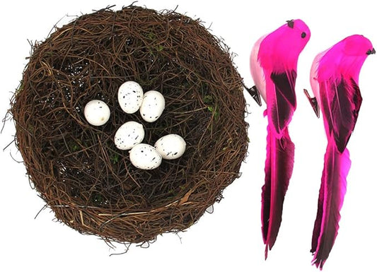Artificial Bird Nest with Bird and Eggs, Artificial Feathered Birds Nest Eggs Easter Decor Home Ornament for Home Garden Decoration DIY Craft Tree Decoration