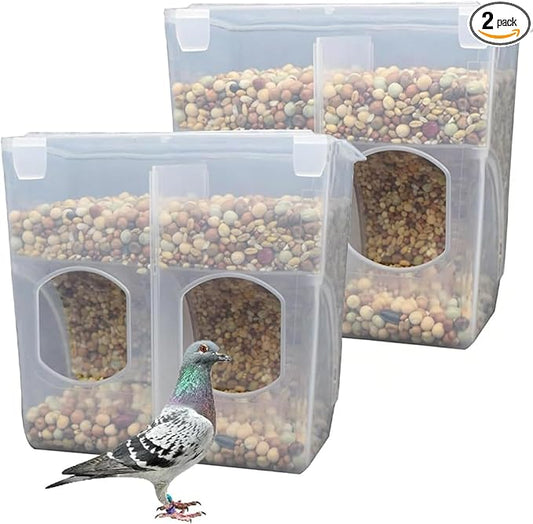 Automatic Pigeon Bird Feeder Water, 2 Pack Plastic Feeder Water Dispenser Drinkers for Cage, No Mess Hanging Parrot Food Bowl Container, Cage Accessories for Parakeet Quail Bird Chicken (2 Hole-Hook)